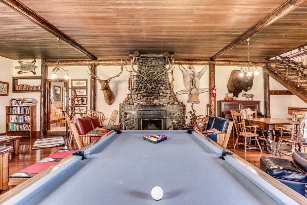 main lodge living room and pool table